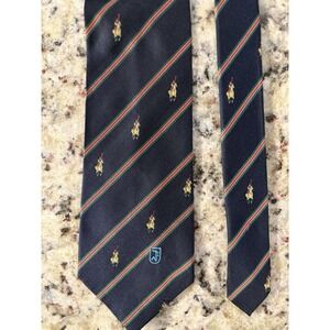 Saint Clair Paris Vintage Silk Tie Navy Blue Repp Stripe Polo Player Logo Purple